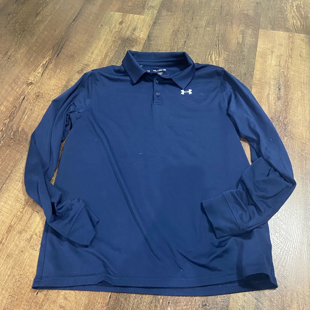 Boys Under Armour navy blue polo. Size YXL.